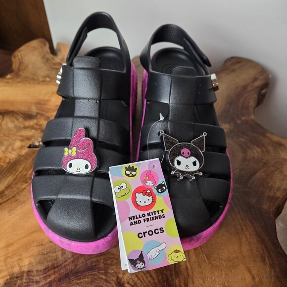 Crocs x Hello Kitty Platform Stomp Sandals Womens 9 Mens 7 Melody Kuromi Black - Picture 2 of 15